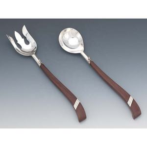 Juego de servicio de ensalada Chapado en plata de acero inoxidable con mango largo y simple para boda - Product Image 2