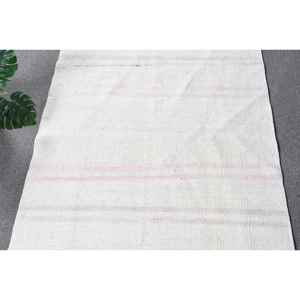 Alfombra Turca, Alfombra Vintage de 3.1x10 pies, Alfombra de Lana Ikat Blanca - Product Image 5