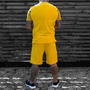 Verano Color sólido bordado Oem Odm Gym Fitness Plus Size Jogger Spoprts 2 piezas logotipo personalizado conjunto corto para hombres - Product Image 3