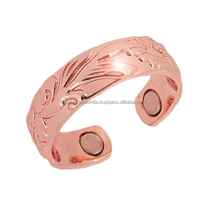 Anneau de manchette ouvert réglable en cuivre pur conception gravée hommes et femmes anneau pour l'arthrite et les articulations à bon taux - Product Image 1