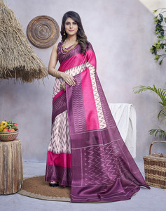 Sari de seda de arte ligero con estampado floral para mujer incluye pieza de blusa adecuada para oficina diaria y ocasiones Casuales - Product Image 3