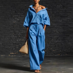 2026 Summer Bestseller: New Cross-Border Women's Two-Piece Set Long-Sleeve Shirt &amp; Loose-Fit <strong>Trousers</strong> - Product Image 4