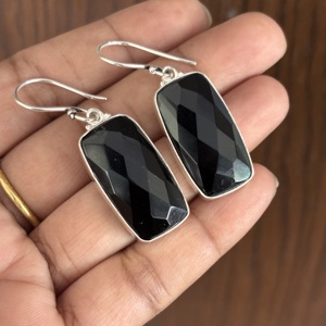 Wholesale Bohemian Style Black <b>Onyx</b> Dangle <b>Earrings</b> Main Brass Sterling Silver Plating Factory Fashion Dangle <b>Earrings</b> - Product Image 1
