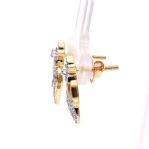 Boucles d'oreilles créoles de luxe bicolores à motif floral étoile en laiton argenté avec feuille pavé pour mariage féminin - Product Image 3