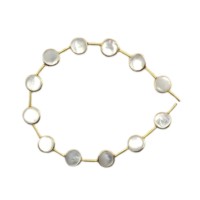 Perlas Naturales Blancas Brillantes de Madreperla de 8-10 mm, Bisel de Plata de Ley 925, Bañadas en Oro de 18K, Perforadas en el Centro, 12 Perlas, Ecológicas