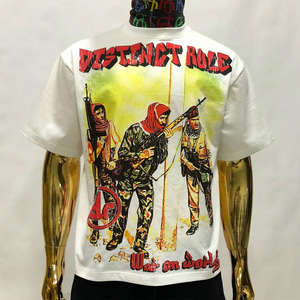 Camiseta personalizada de algodón 100% para hombre, camiseta de alta calidad con cuello redondo y estampado de pantalla, ropa de calle con hombros caídos, camisetas de gran tamaño para hombre - Product Image 1