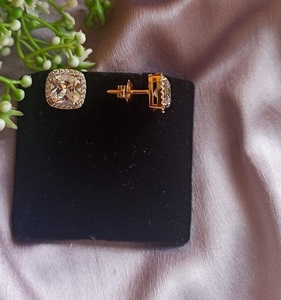 Minimalist Rose Gold Halo <b>Cushion</b> Stud Earrings Classic Bridesmaid Gift with Gold Plating - Product Image 1