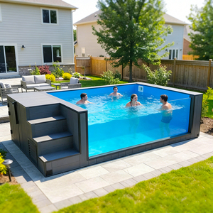 สระว่ายน้ำไฟเบอร์กลาสทรงสี่เหลี่ยมแบบตั้งพื้นกลางแจ้งสุดหรูพร้อมใช้งานสำหรับเด็กและผู้ใหญ่ - Product Image 3