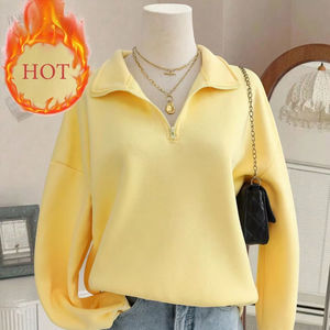 Sweat-shirt à capuche en polaire de couleur unie à demi-fermeture éclair pour femmes personnalisées, sweat-shirt en polaire épais et chaud pour dames - Product Image 1