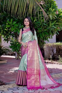 Calidad de primera clase Mujeres Aniversario DE BODA Especial Tejido a mano Novia Sirvienta Saree con estilos Patrón Blusa Pieza - Product Image 3