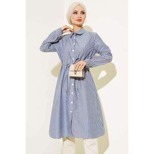 เสื้อเชิ้ตยาวเอวลายทางสีน้ำเงินเข้ม - Product Image 2