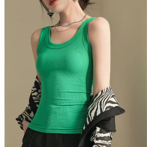 Débardeur en tricot côtelé de base de couleur unie pour les femmes été décontracté sans manches camisole à col en U avec licou vert blanc gilet - Product Image 5