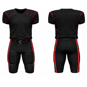Wholesale Black Red Breathable Short Sleeve American Football Uniform Contrast Stitch Jersey with <b>Padded</b> <b>Pant</b> - Product Image 3