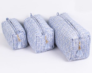 Set Of 3 Block Print Toiletry Bags, Cotton <b>Makeup</b> Bag, Cosmetic Bag,Block Print Bag - Free Shipping - Product Image 2