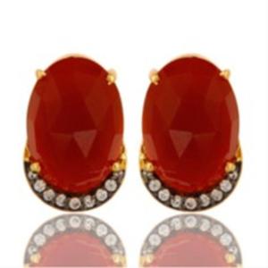 Boucles d'oreilles en argent Sterling 925 de forme ovale avec des pierres précieuses d'onyx rouge, nouvel arrivage - Product Image 1