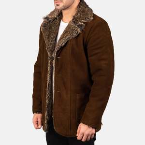 Abrigo de Cuero de Ante Marrón Furlong con Capucha, Gabardina con Relleno de Lana y Algodón, Tejido Genuino, Decoración de Botones, Nuevas Técnicas - Product Image 2