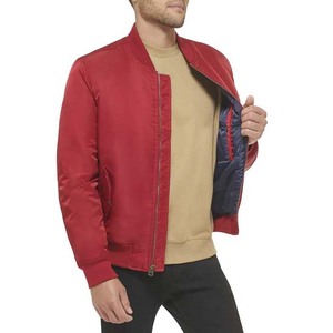 Custom Logo Front Men Autumn Stand Collar Bomber <b>Jacket</b> <b>Red</b> Color Polyester <b>Waterproof</b> Breathable Zipper - Product Image 6