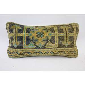 Multicolor Wool Kantha Patchwork <b>Decorative</b> <b>Pillow</b> 8x16 Inch Woven with Vintage Pattern - Product Image 1