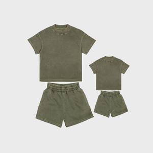 OEM ropa de calle con logotipo personalizado lavado ácido camiseta de gran tamaño Vintage Cargo conjuntos cortos algodón Jogging deportes 2 piezas conjunto de chándal - Product Image 3