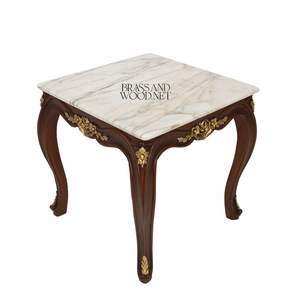 Mesa Auxiliar Cuadrada de Lujo con Tapa de Mármol Blanco Veteado y Patas de Madera de Palisandro Talladas a Mano para una Decoración Interior Clásica y Elegante - Product Image 4