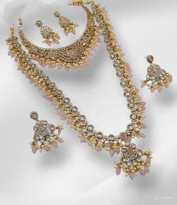 JOYERÍA DE COBRE TRADICIONAL Y DE MODA INDIA CONJUNTO DE JOYERÍA DE BODA NOVIA PARA MUJER CONJUNTO DE PENDIENTES Y COLLAR - Product Image 1
