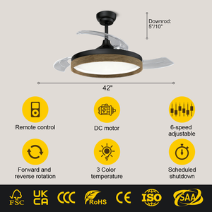 # Ventilador de Techo Retráctil de 42 Pulgadas con Luz y Control Remoto, Motor de CC de Ahorro de Energía, Abanicos de Techo, Venta al por Mayor de Fábrica OEM 3518 - Product Image 2