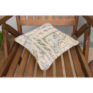 Luxury <b>18x18</b> Beige Kilim Patchwork Wool Pillow 12x12 Inch Rustic Floral Print Throw Pillow for Bedding Floor Portable Woven - Product Image 4