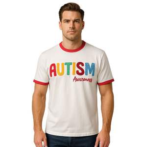 T-shirt con ricamo in ciniglia per la consapevolezza dell'autismo t-shirt con Patch colorate per la raccolta fondi e l'abbigliamento adattivo - Product Image 3