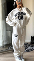 Ensemble De Survêtement Deux Pièces Femme Haute Qualité Blanc, Hoodie Court et Pantalon De Jogging, Imprimé Lettres, Tenue Décontractée Streetwear pour l'Automne
