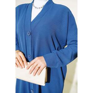 Cárdigan largo Aerobin Indigo para Otoño Invierno botones bordados en la parte delantera Cachemira y patrón de impresión acrílica - Product Image 3