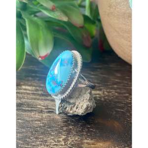 Reda Galvan Golden Hill's Handmade <b>Emerald</b> Cut Turquoise & Sterling <b>Silver</b> Statement <b>Ring</b> Size 4.75 for Everyday Wear - Product Image 4