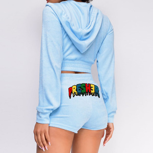 100% coton à capuche pantalons de survêtement survêtement ensembles Cargo pantalons survêtements unisexe survêtements 2 pièces ensemble dames haut court survêtement - Product Image 6