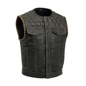 Shell Shock Gilet en cuir de moto pour hommes avec fermeture à glissière couverte Premium Club Biker Gilet de moto en cuir Gilet en cuir - Product Image 1