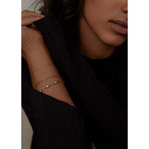 Micro Link Chain Bracelet with White <b>Gold</b> 14K <b>Gold</b> Platinum Rhodium <b>Gold</b> Plated Featuring Pearl Charm Religious Style for Gifts - Product Image 2