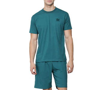Ensemble t-shirt coupe ajustée et short à manches courtes 100% coton pour homme T-shirts et shorts à manches courtes de style décontracté pour l'été Vente en ligne respirante - Product Image 1