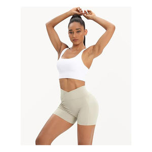 Active Gym Spandex Stretchy Yoga Compression Shorts avec poches latérales Cross Waist Solid Pattern-Best Stretch Short Yoga - Product Image 6