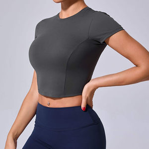 Women Cute Summer <b>Yoga</b> Top Seamless Sport <b>T</b>-<b>Shirt</b> Fitness Clothes Short Sleeve Regular Fit Gym Active Wear - Product Image 3