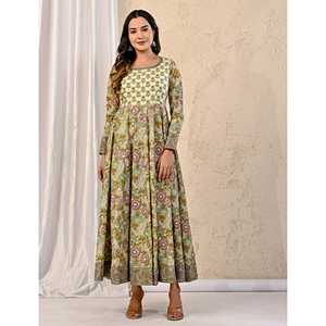Grey Jaal Printed Cotton Anarkali <b>Dress</b> Casual <b>Boho</b> Style Breathable Free Size <b>for</b> <b>Wedding</b> Parties and Guests - Product Image 4