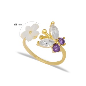 Summer Collection Women <b>Ring</b> Amethyst Butterfly Flower Design <b>Adjustable</b> <b>Ring</b> Turkish Silver Jewelry Online - Product Image 3