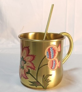 Magnifique verre à vin en laiton peint à la main de qualité 100% Pure Quality Amazing Peace Brass Premium Beer Glasses - Product Image 3