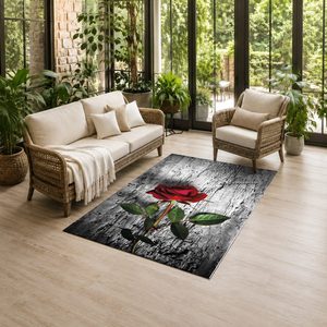 Alfombra de Chenilla Lavable a Máquina con Estampado Digital Tradicional Anatolia en Gris Carbón, Antideslizante, Modelo LXDP-0809 de RUGS DEPOT, Venta al Por Mayor - Product Image 6