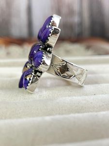 แหวนเงินสเตอร์ลิงแบบปรับได้พร้อมชุดกรอบทรงรีอัญมณีดอกรักเร่องุ่นสำหรับงานแต่งงานและงานเลี้ยง - Product Image 2