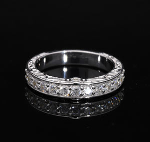 <b>14K</b> <b>Gold</b> <b>Ring</b> with Natural Round Diamonds and Intricate Scrollwork Design Featuring Bead & Bezel Settings for Elegant Band Style - Product Image 2