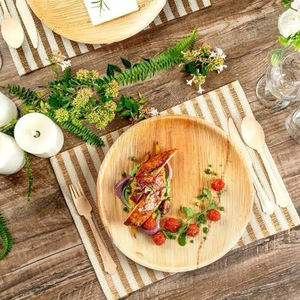 Platos desechables redondos biodegradables duraderos, vajilla ecológica para bodas, picnics y eventos de oficina - Product Image 1