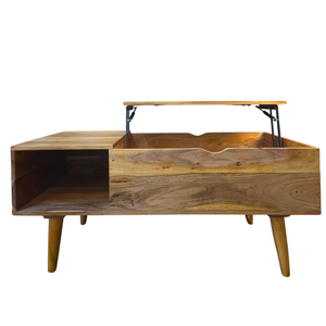 Mesa de centro moderna de madera natural con almacenamiento oculto y espacio lateral para sala de estar, muebles para el hogar - Product Image 6