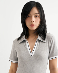 Robe longue décontractée pour femme, col polo, coupe ajustée, en polyviscose et élasthanne, couleur unie, coupe droite, qualité supérieure - Product Image 5