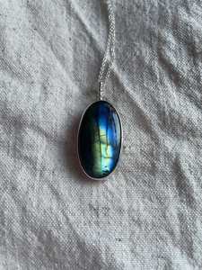 Handcrafted Eco-Friendly Labradorite <b>Necklace</b> with Gold Plated <b>Boho</b> Style Sterling Silver Gemstone Pendant for Engagement Gift - Product Image 5