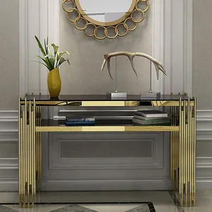 Black Nordic Modern Hallway Entryway Console Tables Living Room Furniture Gold Stainless Steel Luxury Glass Coffee Table