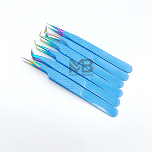 Pinzas de extensión de pestañas con agarre de diamante con puntas de Plasma múltiple recubiertas de Color azul Acero inoxidable japonés con nombre de marca personalizado - Product Image 4