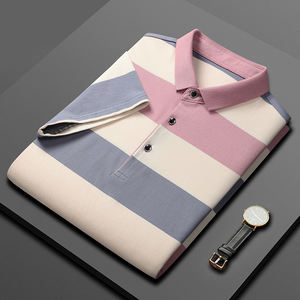 Polo clásico a rayas para hombre, de manga corta Camiseta de algodón, verano 2023, camiseta transpirable y cómoda de gran tamaño para hombre, personalizada - Product Image 3